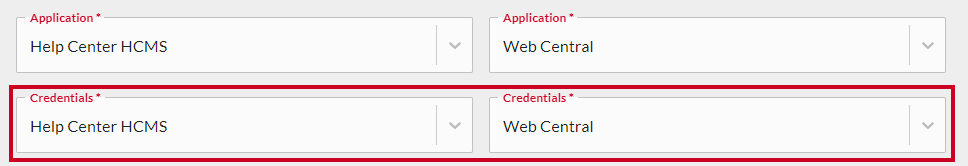 Credentials drop-downs.