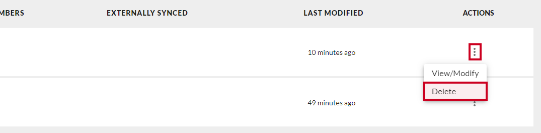 Delete option under Actions drop-down.