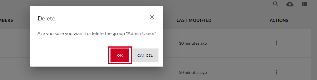 Delete Group Warning.