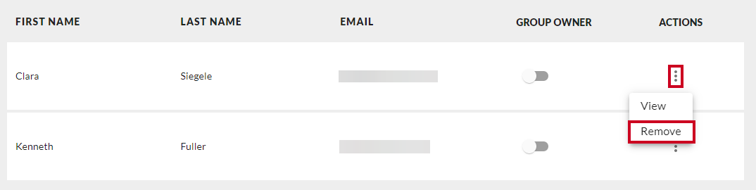 Remove option under Actions drop-down.