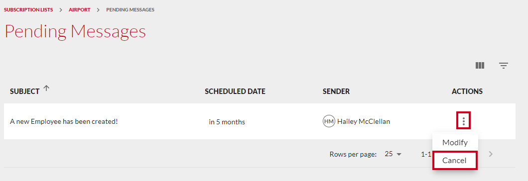 Cancel Pending Message.
