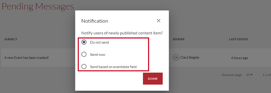 Notification options.