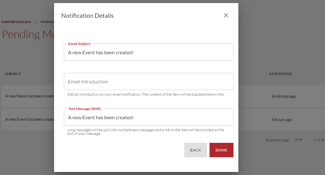 Notification details.