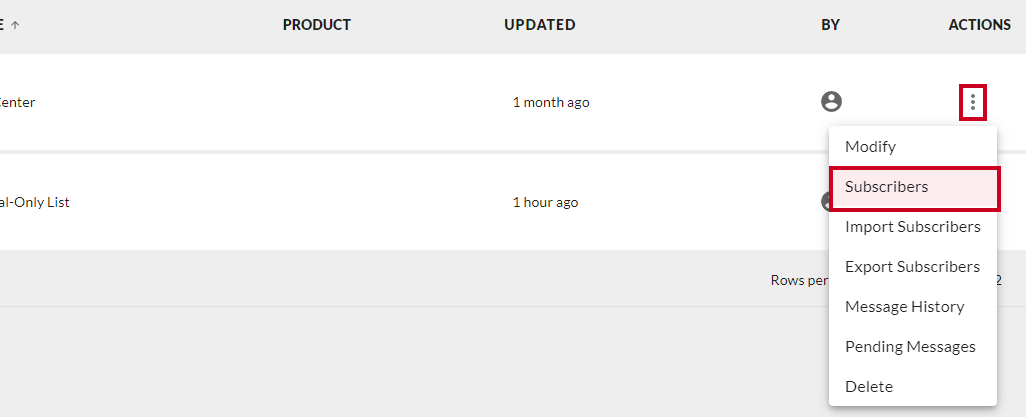 Subscribers selected from drop-down.