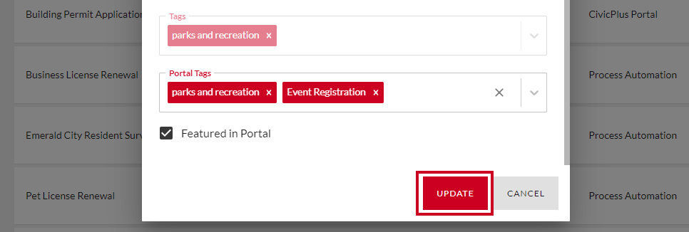 Update button.