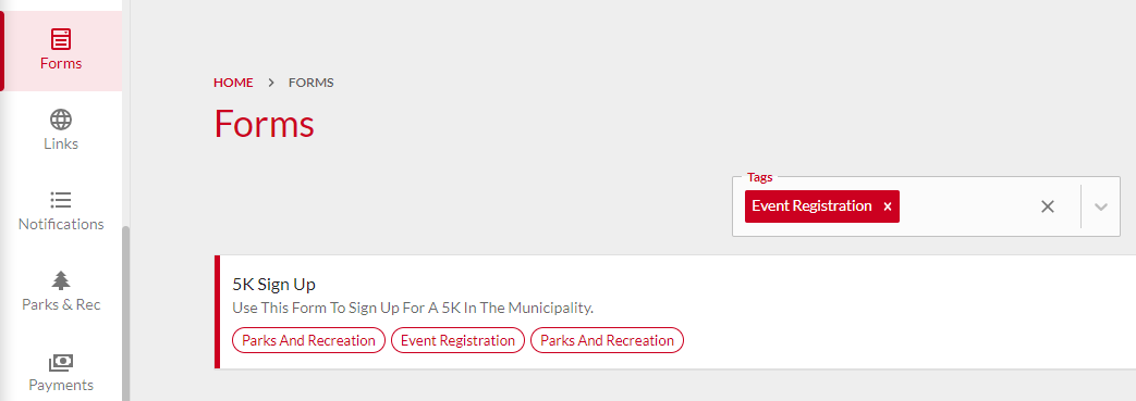 Forms Tags Filter.