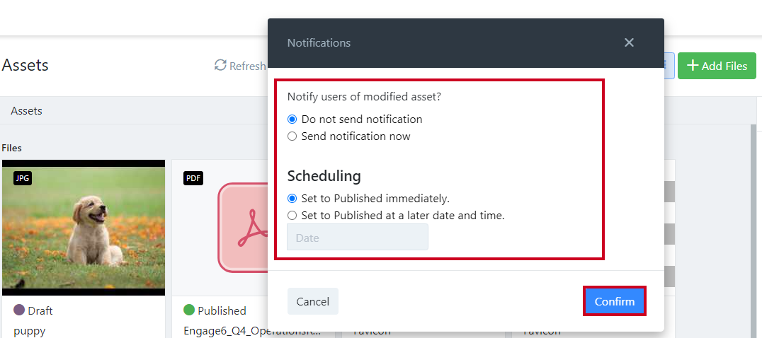 Notifications fields.