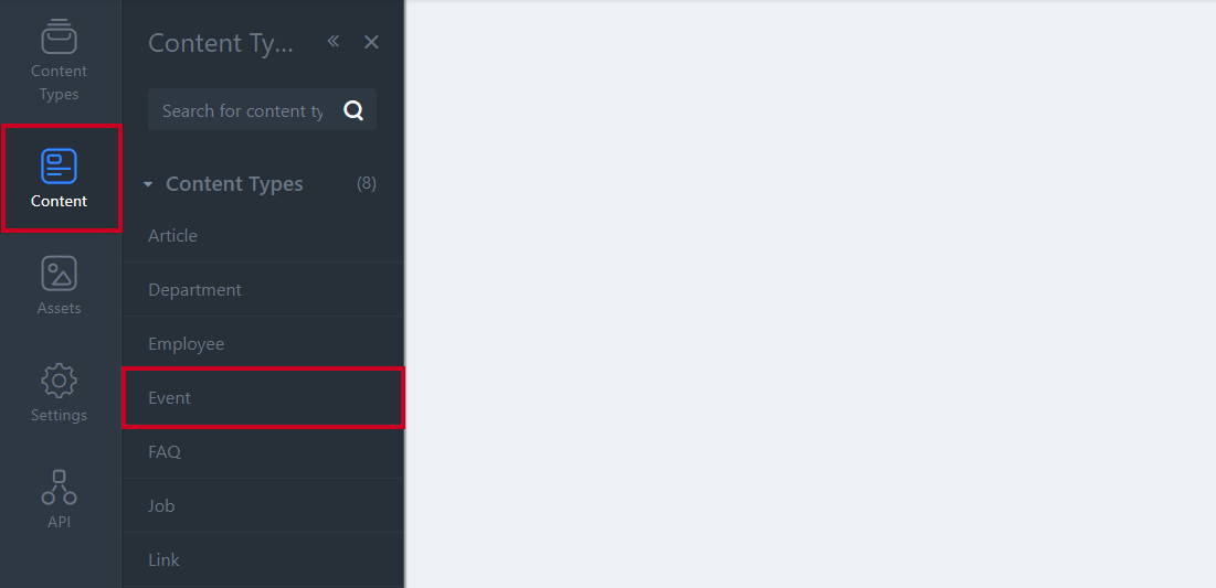 Content tab in left navigation.