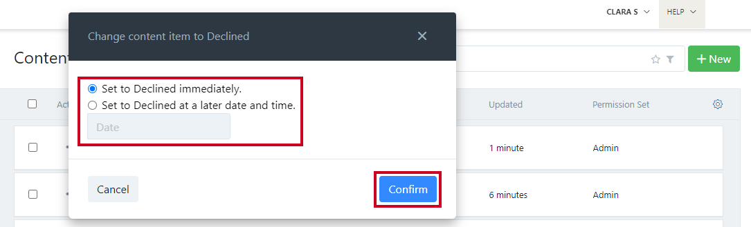 Change content to declined.