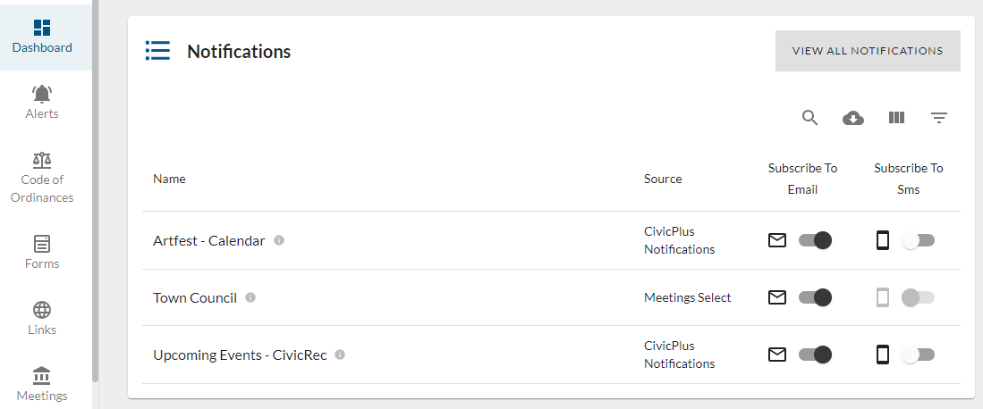 Portal Notifications list.