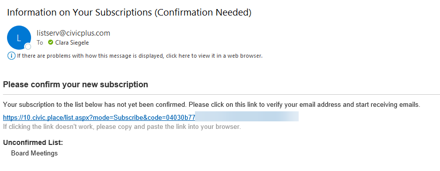 Portal Notifications Confirmation Email.