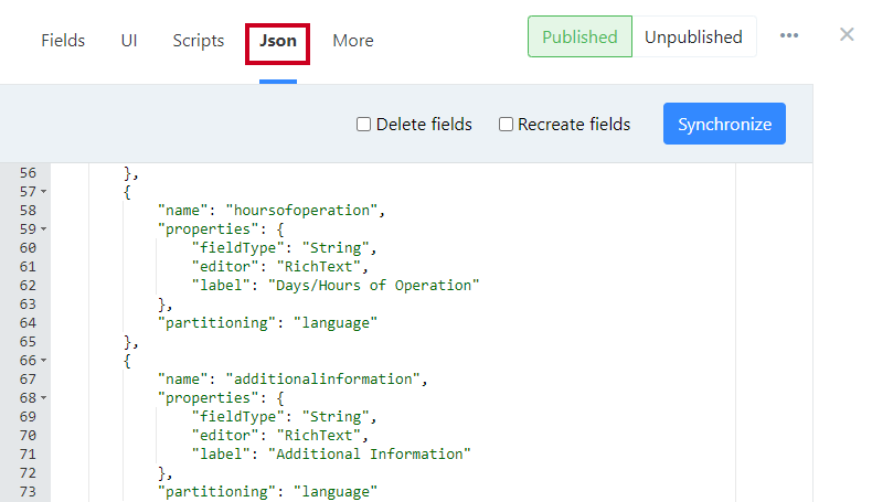 json tab.