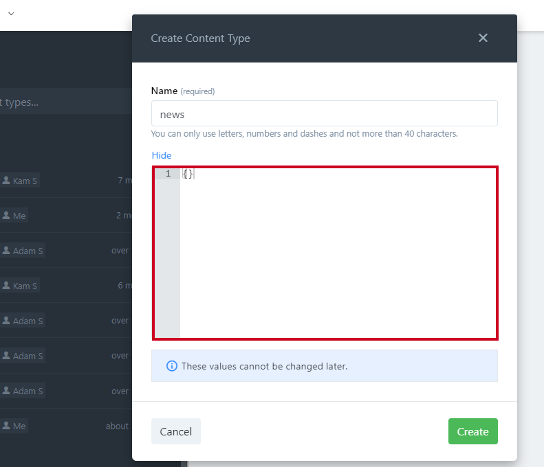 JSON text field for creating content type.