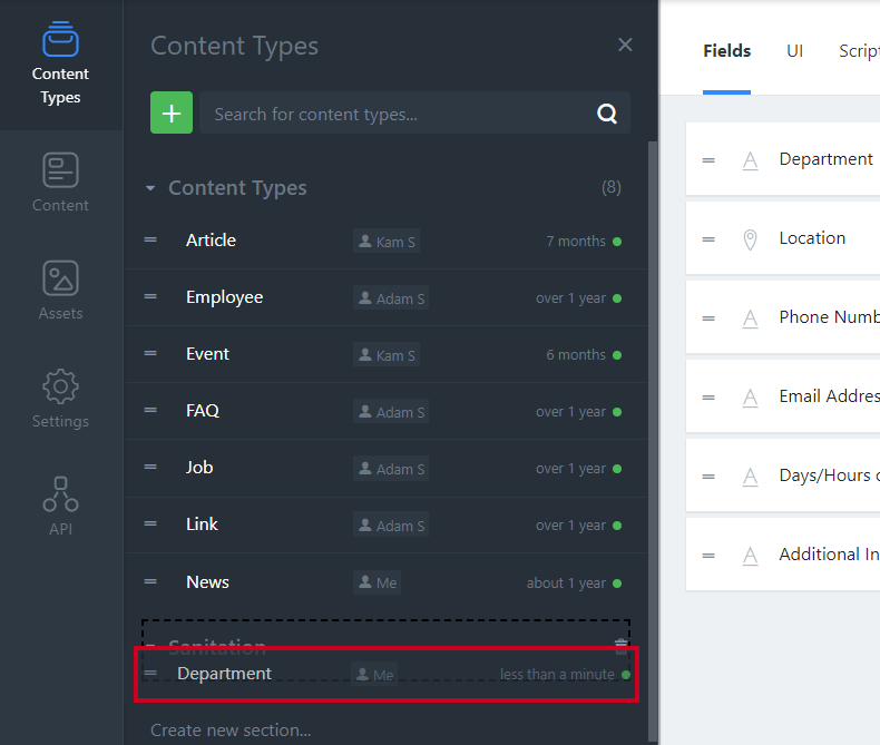 drag and drop content type.