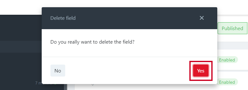 Yes button on pop-up.