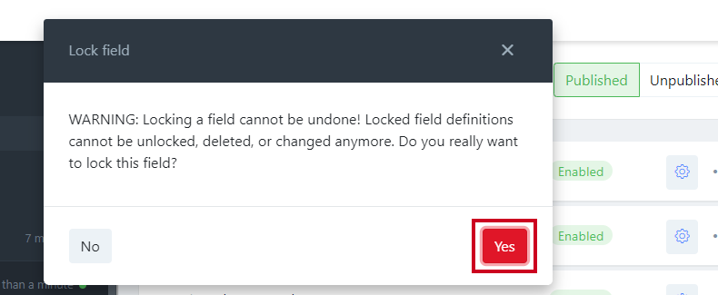 Yes button on pop-up.