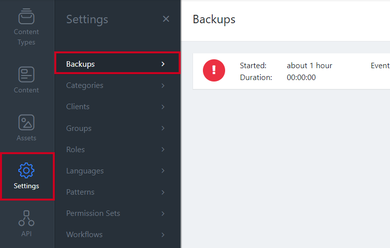 Settings, Backups.