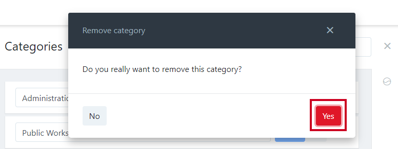 Yes button on delete popup.