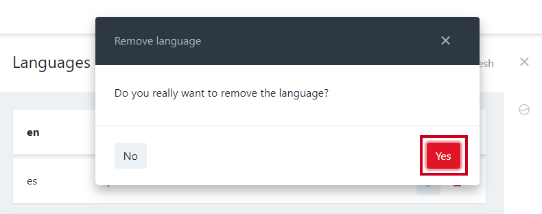 Yes button on confirm remove popup.