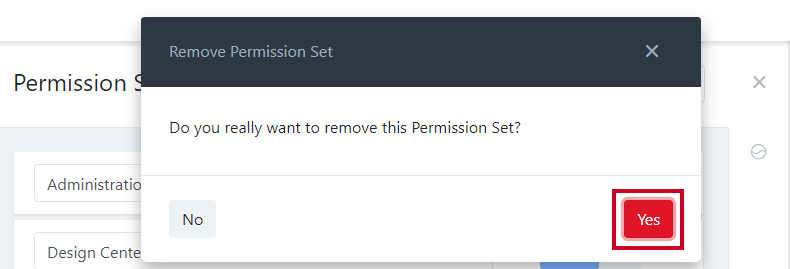 Yes button on remove permission set pop-up.