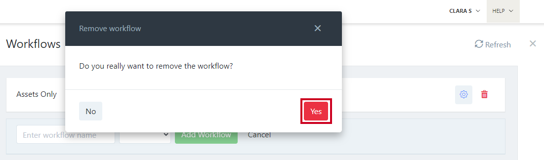Yes button on pop-up.
