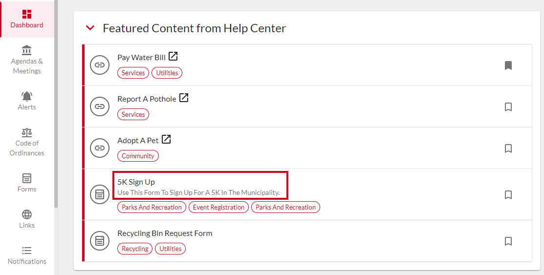 Dashboard Featured Form.