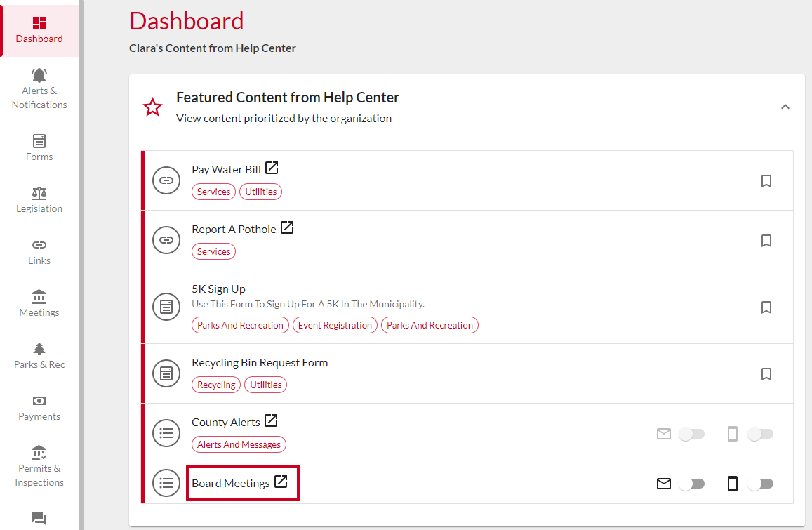 Dashboard Featured List.