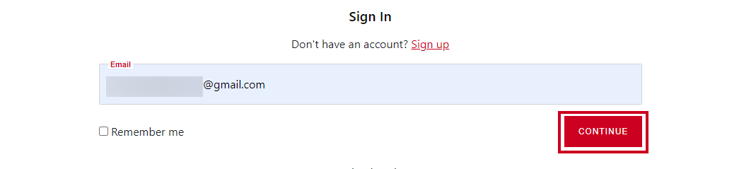 Continue button under email field.