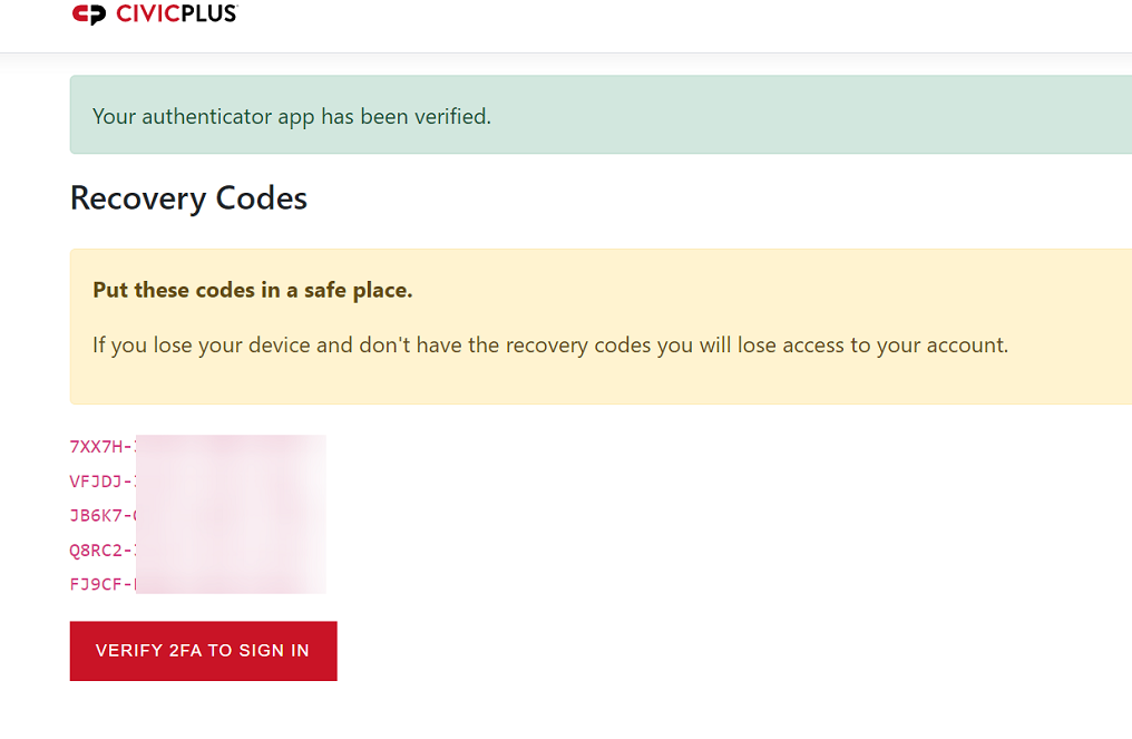 Recovery Codes.