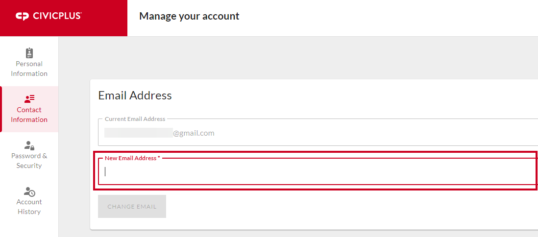 New Email Address field.