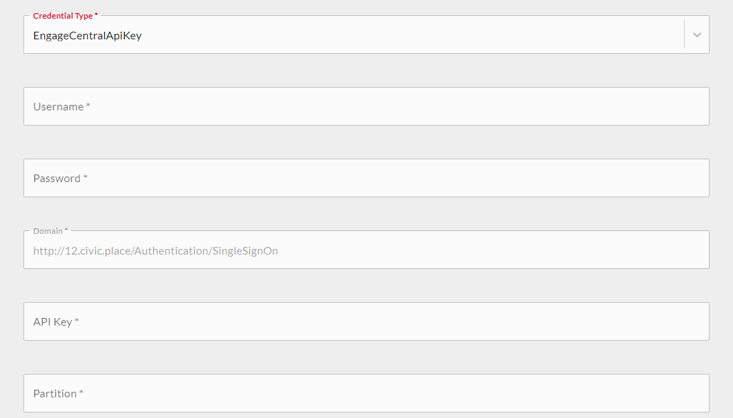 API key fields.