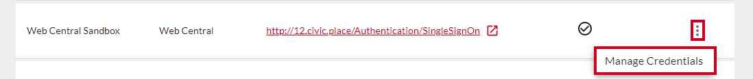 Manage Credentials option in drop-down.
