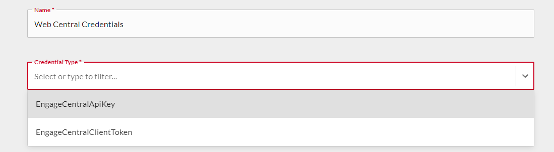 Credential Name and Type fields.
