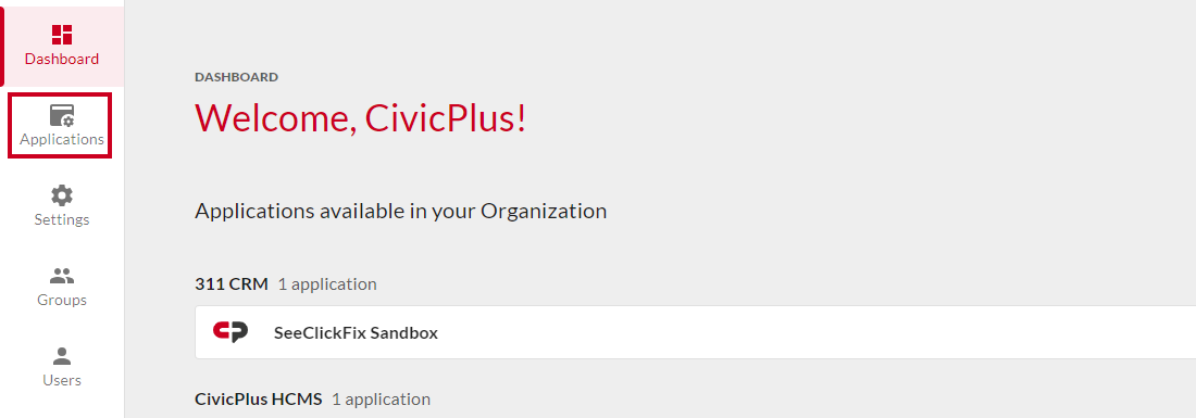 Applications tab in the left navigation menu.