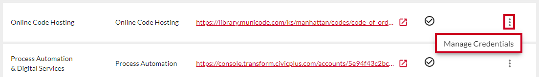 Manage Credentials option in Actions drop-down.