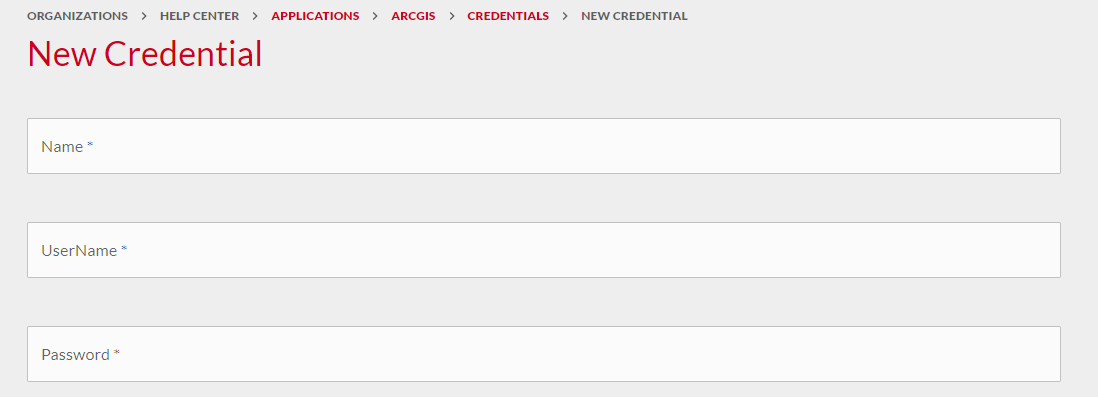 ArcGIS Credential Fields.