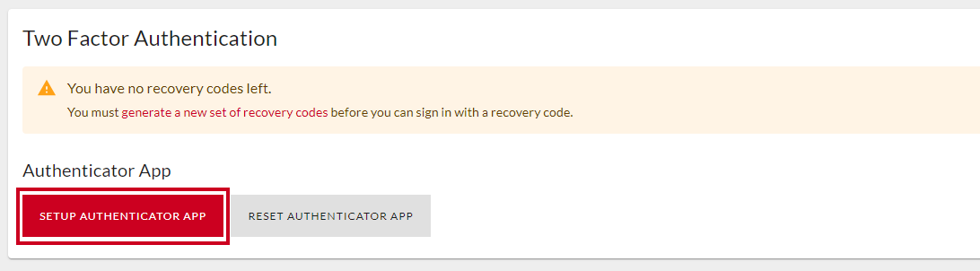Setup Authenticator App button.