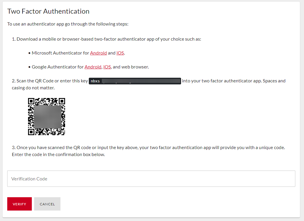 Two Factor Instructions to verify app.