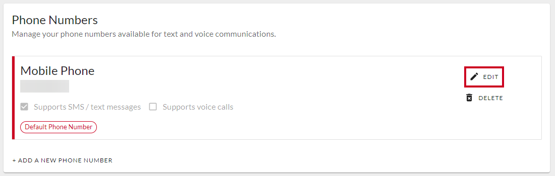 Edit button next to Phone Number.