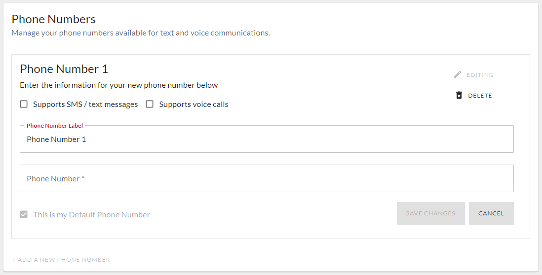 Phone Number Fields.
