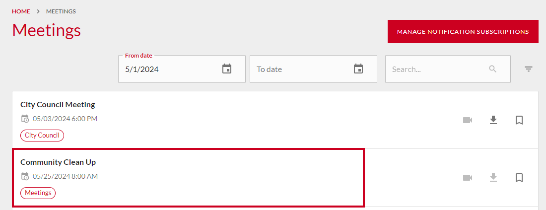 Third-party link on Meetings tab.