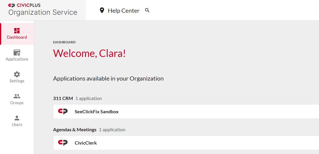 Organizations Dashboard.