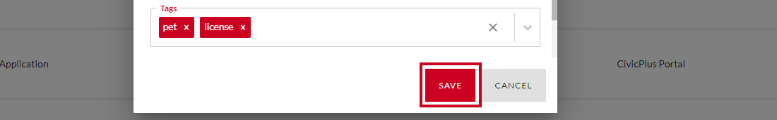 Red save button.
