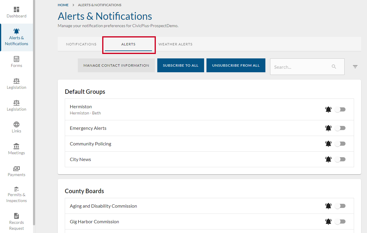 Alerts tab.
