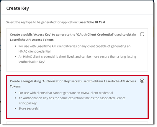 Create authorization key.