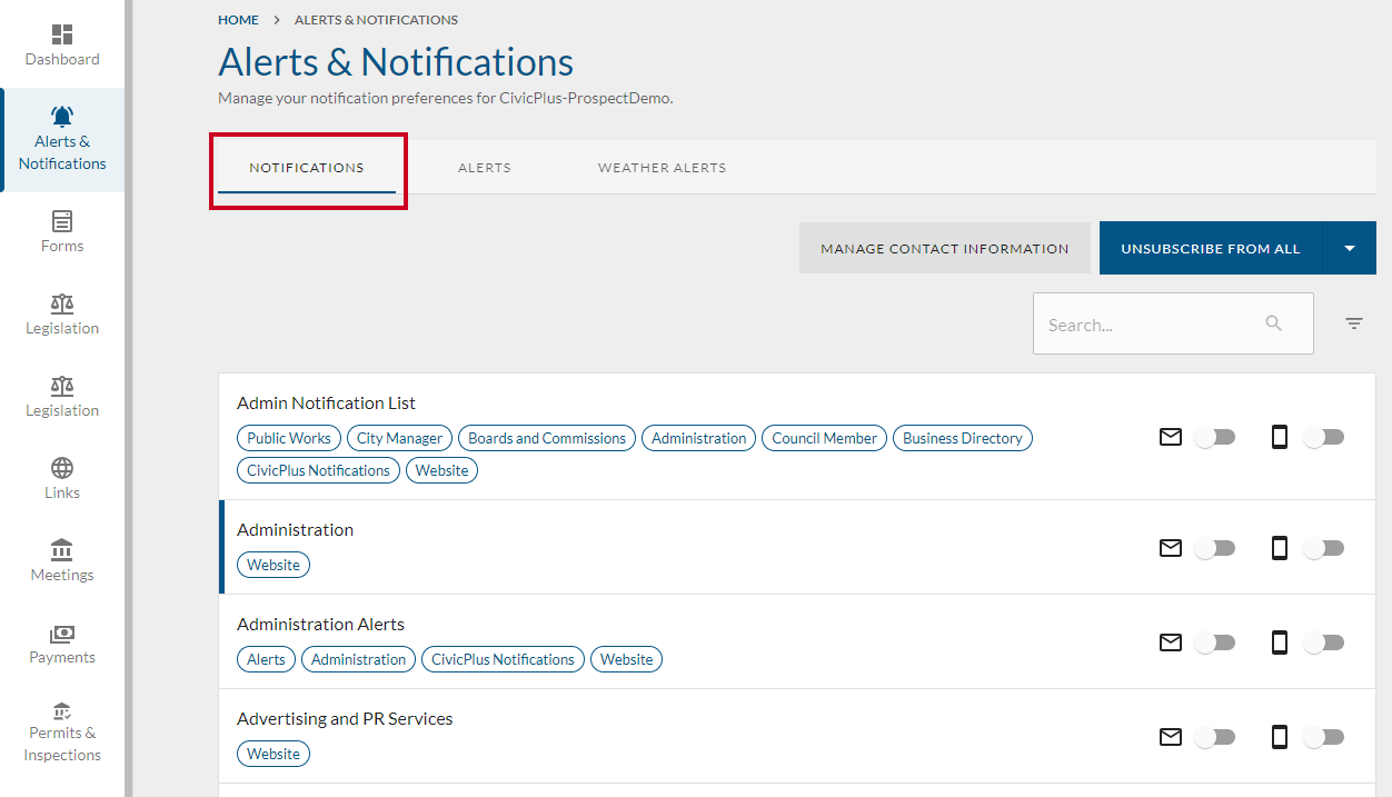 Notifications tab.