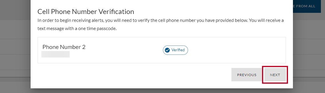 Next button on verification screen.