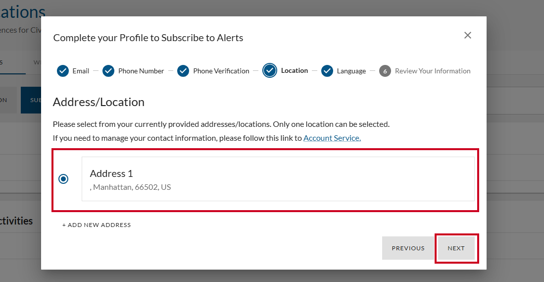 Next button on Address screen.