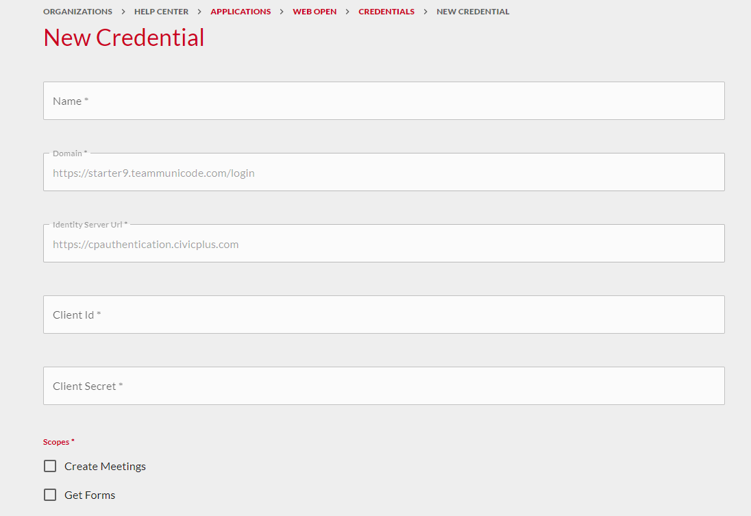 Web Open credential fields.