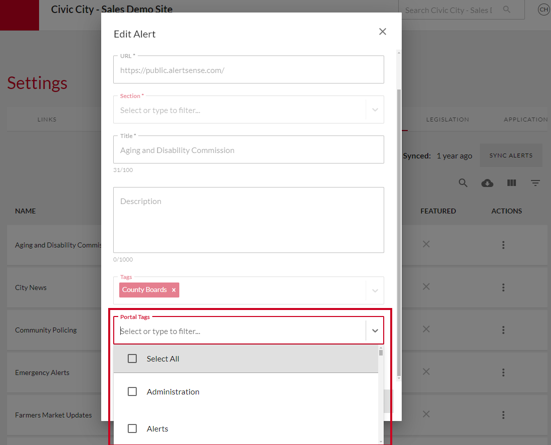 Alert portal tags.